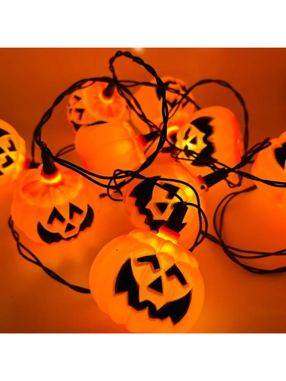 Vintage Halloween Pumpkin Lights Blowmold Jack O Lantern Glow 11 Ft End-to-End